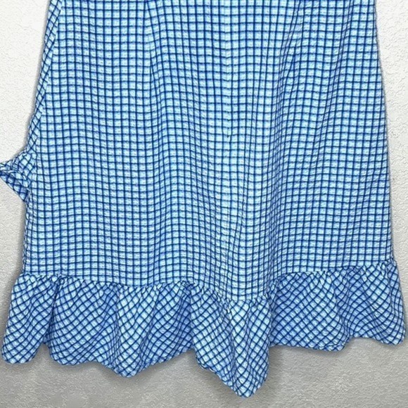 Draper James Blue Gingham Seersucker Sleeveless Faux Wrap Ruffle Dress Size 6 8 - Picture 9 of 10